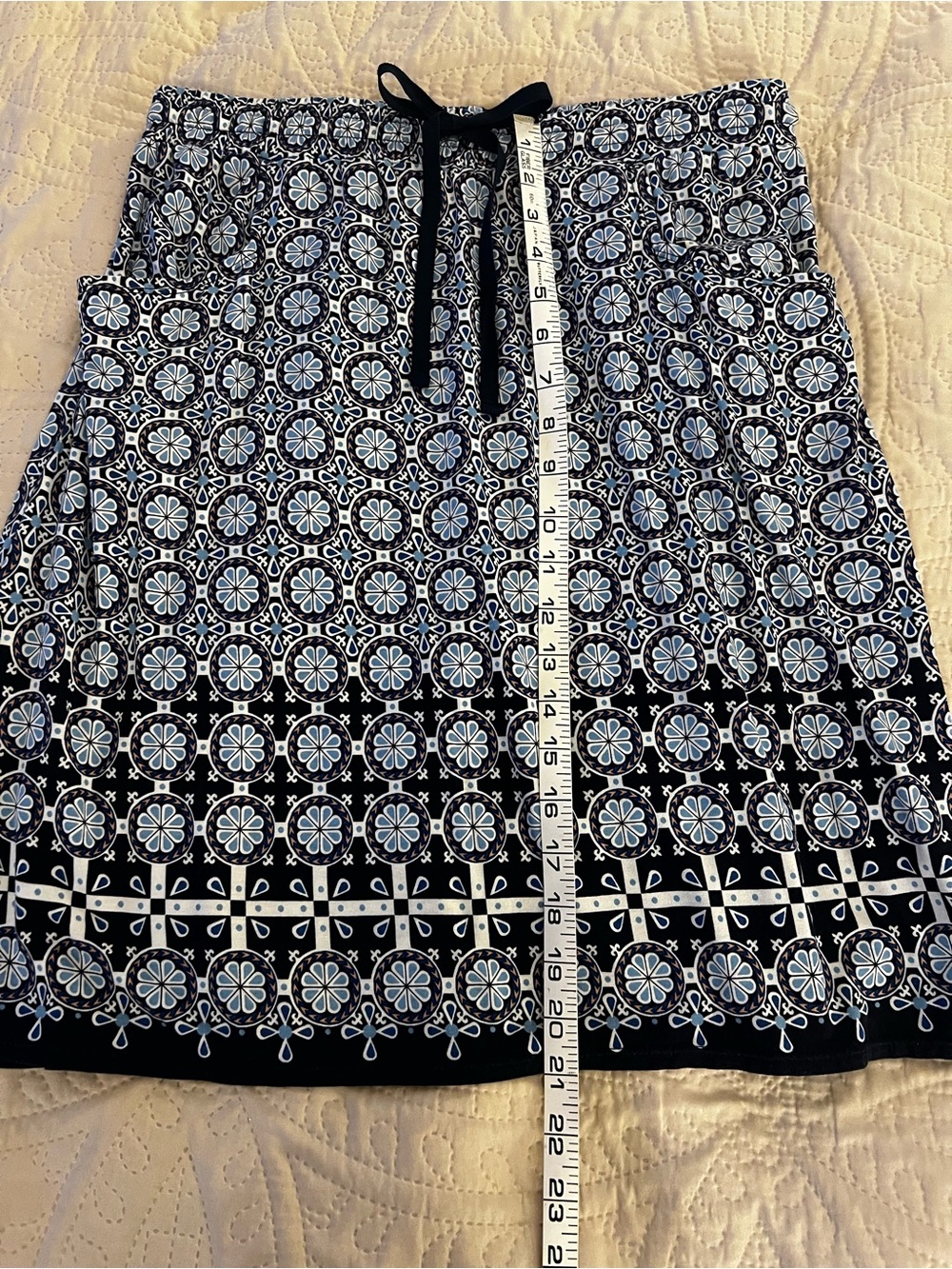 Max Studio A-Line Navy Blue and White Medallion Print Skirt with Drawstring Wais - Picture 5 of 5